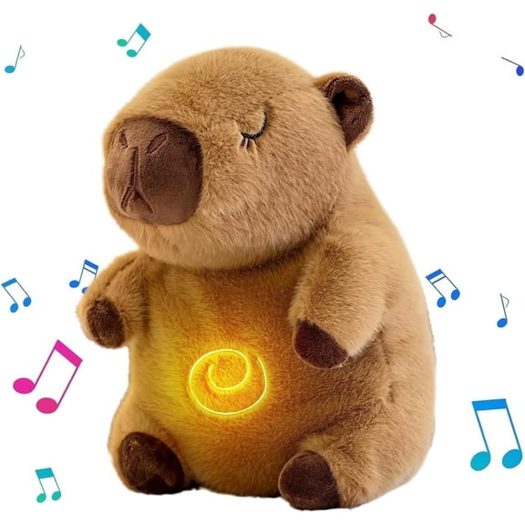 YSZZYSM Capybara Breathing Stuffed Animal, Anxiety Relief, Soothing Music Lights, Portable, Uses Three AAA Batteries (Batteries to Be Provided by The User)
