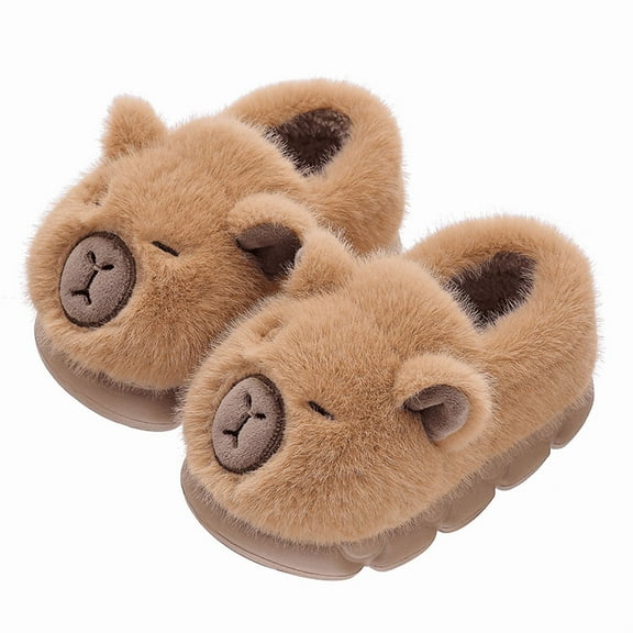 Capybara Plush Slippers for Family, Soft Warm Indoor House Shoes, Cozy Anti-Slip Sole, Cute Animal Design, Fluffy Winter Home Bedroom Slippers, Gift for Women and Men