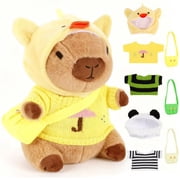 Capybara Plush Stuffed Animal Toy with 8 Pcs Removable Clothes Accessories, Cute Dress Up Plush Toy, Back To School Birthday Party Classroom Prize Gift for Kids