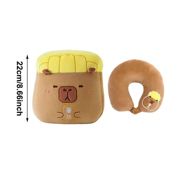 Capybara Plush Toy 2-In-1 Convertible Neck Pillow Soft Travel Pillow For Home And Road Use(Brown-24X14X22)