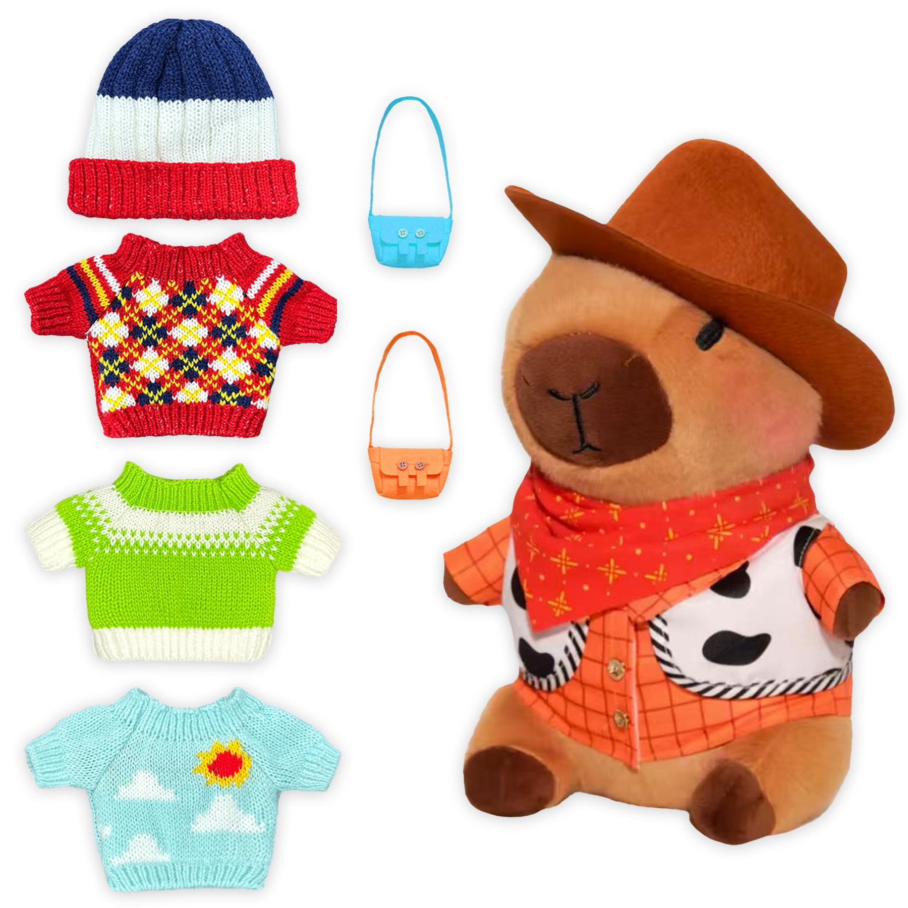 Capybara Plush with 10 pcs Dress-Up Outfits, 10.2" Cute Stuffed Animal Toy, Perfect Birthday & Christmas Gift for Boys and Girls Ages 8-10