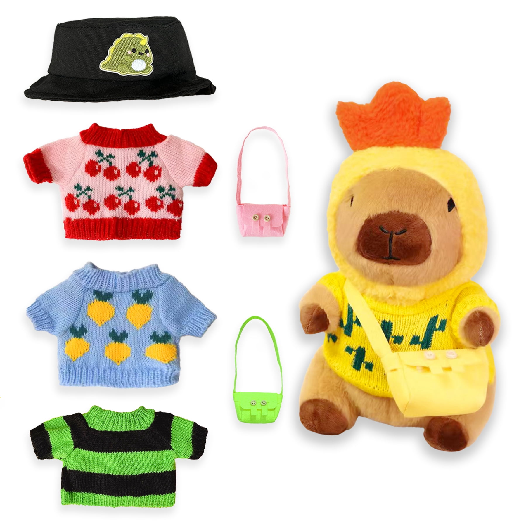Capybara Plush with 9 Pcs Clothes Accessories, 10.2 Inch Dress Up Stuffed Animal Plush Toy for Kids