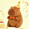 thumbnail image 1 of Capybara Plush with Happy Birthday Hat Bow Soft Capibara Stuffed Animal Plushies Toys for Birthday Gifts Party Decoration for Kids Brown 9 inch, 1 of 7