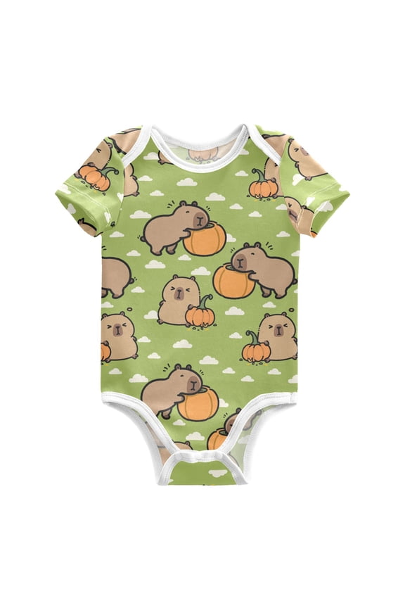 Capybara Pumpkin Cloud Pattern Baby Bodysuits 100% Cotton Short Sleeve for 0-24 Months Baby Golf Outfit 18Months