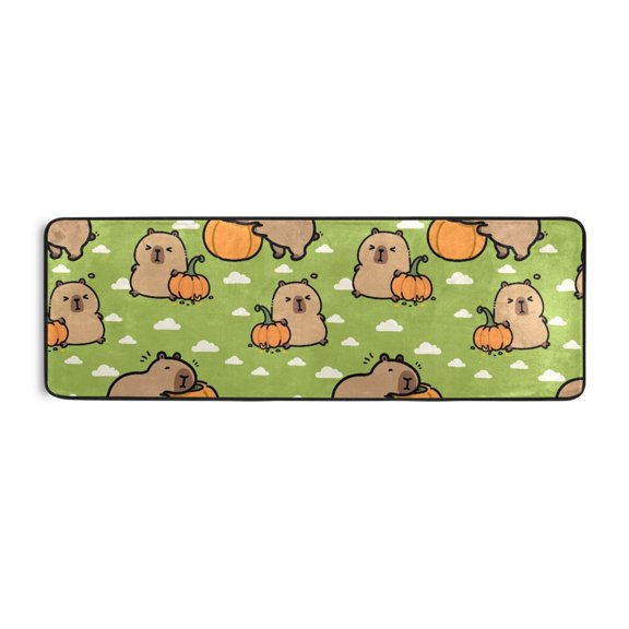 Capybara Pumpkin Cloud Pattern Runner Rug 24x72 Inch Cushioned Non Slip Soft Absorbent Floor Mat
