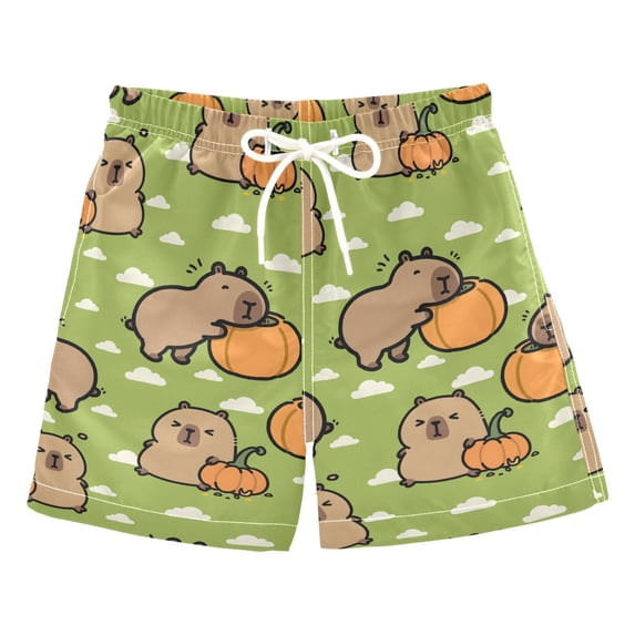 Capybara Pumpkin Cloud Pattern Swim Trunks Quick Dry Beach Pool Board Shorts Lightweight Stylish Print Sizes 2T to XL