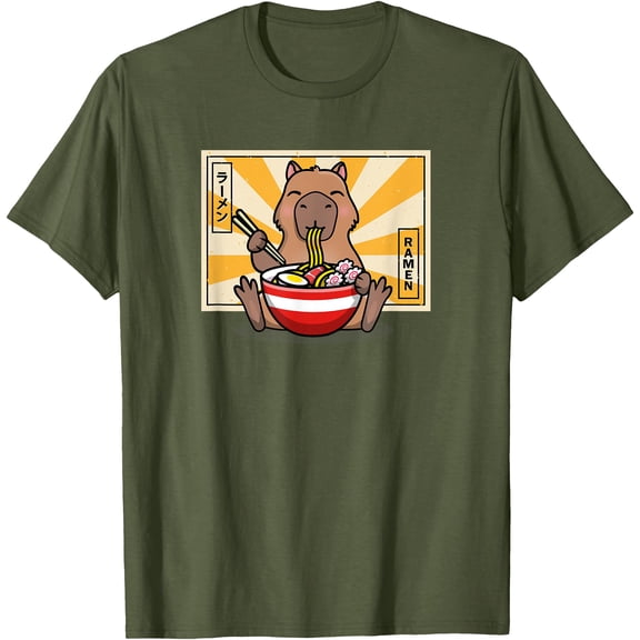 Capybara Ramen Japanese Lover Unisex T-Shirt for Men Women Kids Toddler,Military Green Color,Size YXS