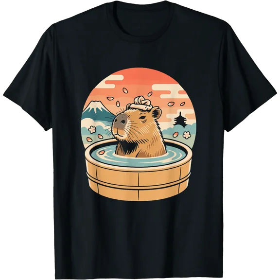 Capybara Relaxing Onsen Japanese Graphic T-Shirt, Unisex T-Shirt