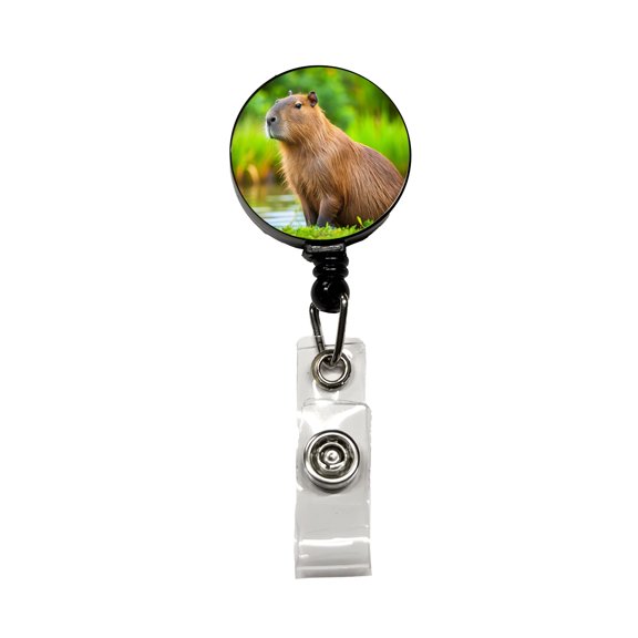 Capybara Retractable Reel ID Badge Key Card Name Tag Holder with Clip