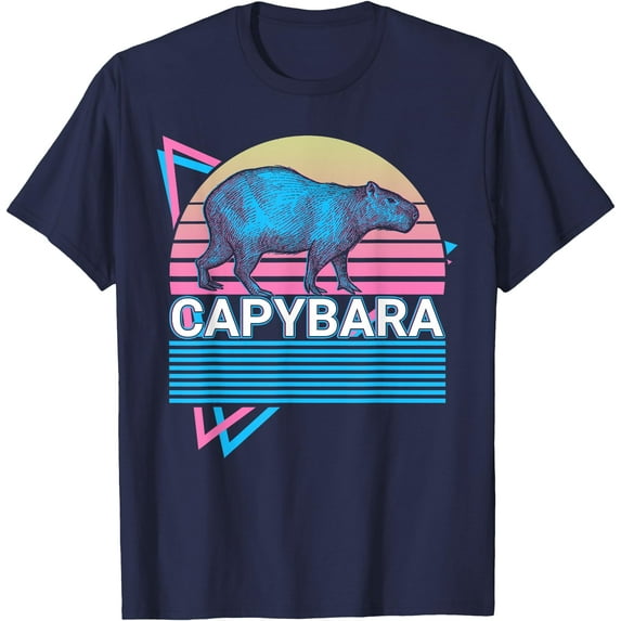 Capybara Retro Gift Friendly Animal Unisex T-Shirt for Men Women Kids Toddler,Navy Color,Size YM