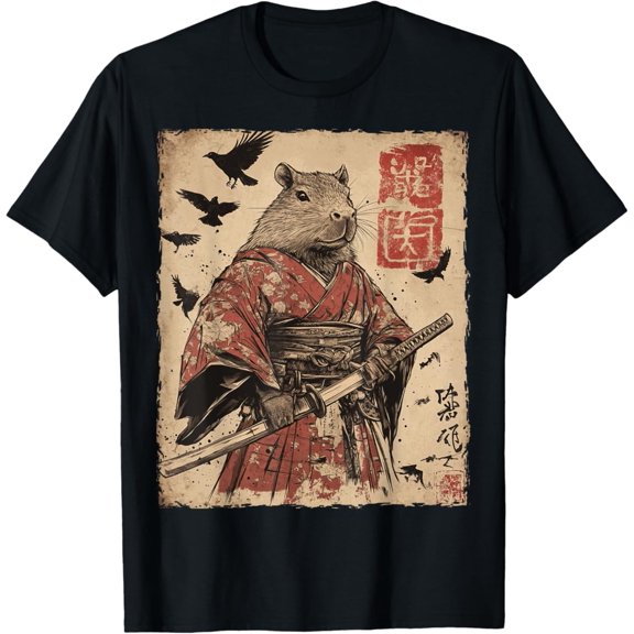 Capybara Samurai Graphic Japanese Warrior T-Shirt BLACK Unisex S-5XL Hot Trending Shirt, Vintage Birthday Gift