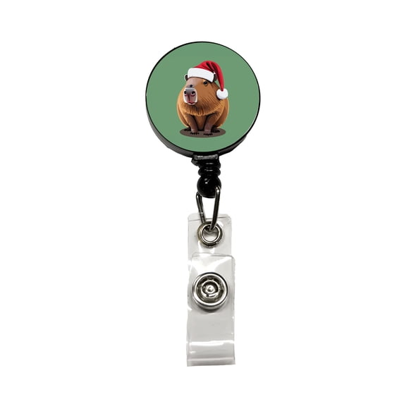 Capybara Santa Hat Christmas Retractable Reel ID Badge Key Card Name Tag Holder with Clip