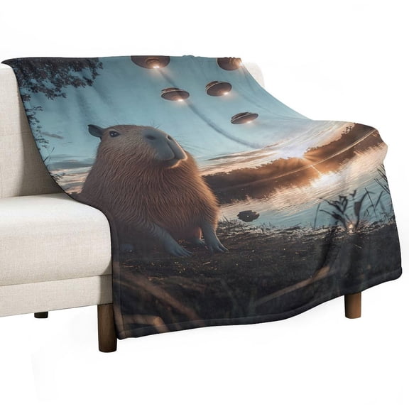 Capybara Selfie with UFOs Super Soft Blanket Christmas Throw Blanket Flannel Microfiber Blankets for Couch Bed Sofa Fluffy and Warm 30"x40"