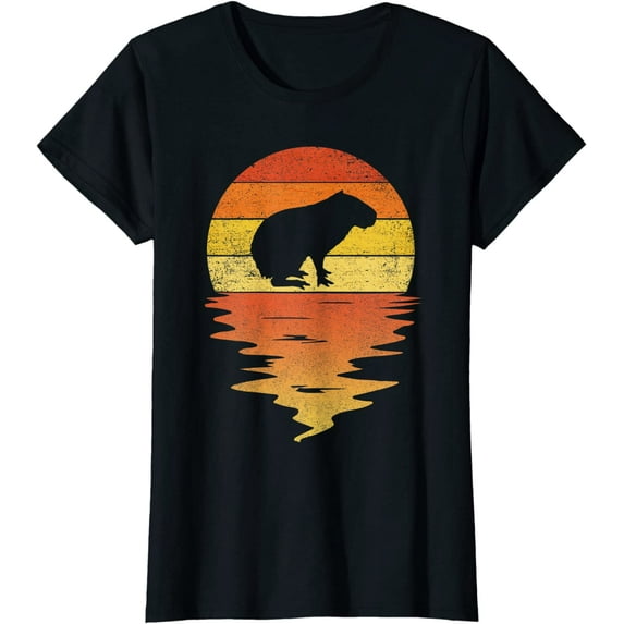 Capybara Shirt 70s Vintage Retro Sunset Capybara T-Shirt Gift