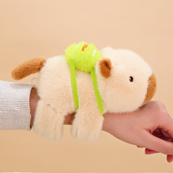 Capybara Slap Bracelets Plush Capybara Huggers Bracelets Stuffed Animal Slap Band Birthday Easter Christmas Party Favors（Beige,5.9 Inch）