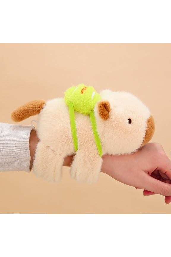 Capybara Slap Bracelets Plush Capybara Huggers Bracelets Stuffed Animal Slap Band Birthday Easter Christmas Party Favors（Beige,5.9 Inch）