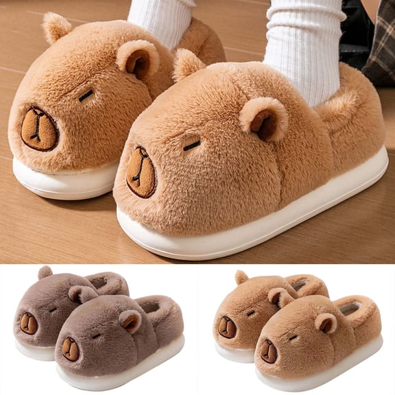 Capybara Slippers Women Men Cute Fluffy Animal Slippers Warm Winter Wear Home Cozy Furry Soft Indoor Kawaii Shoes Brown 37