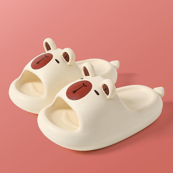 Capybara Slippers for Kids Animal Slide Sandals (White 9-9.5 Years)