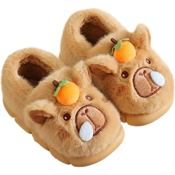 Capybara Slippers for Kids, Cute Cartoon Plush Animal Toddler Shoes, Warm Funny Soft Fall Winter House for Girls Boys
