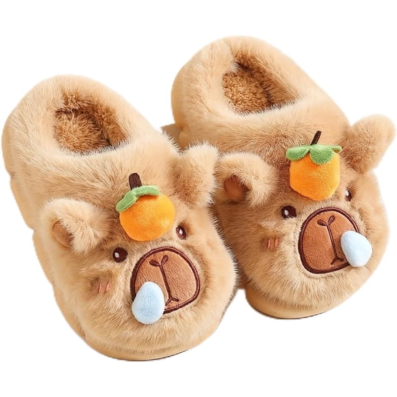 Capybara Slippers for Kids, Cute Cartoon Plush Animal Toddler Shoes, Warm Funny Soft Fall Winter House for Girls Boys