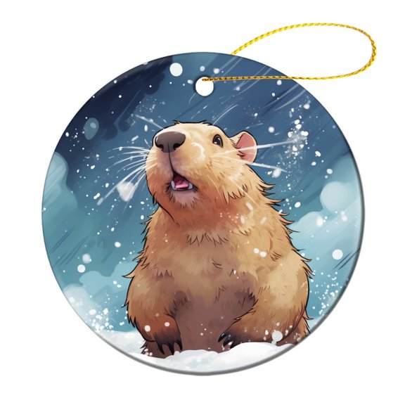 Capybara Snowing Winter Ornament Capybara Gifts Keepsake Ceramic Ornament Keepsake Funny Christmas Hanging Tree Decor Ornament Xmas Gift