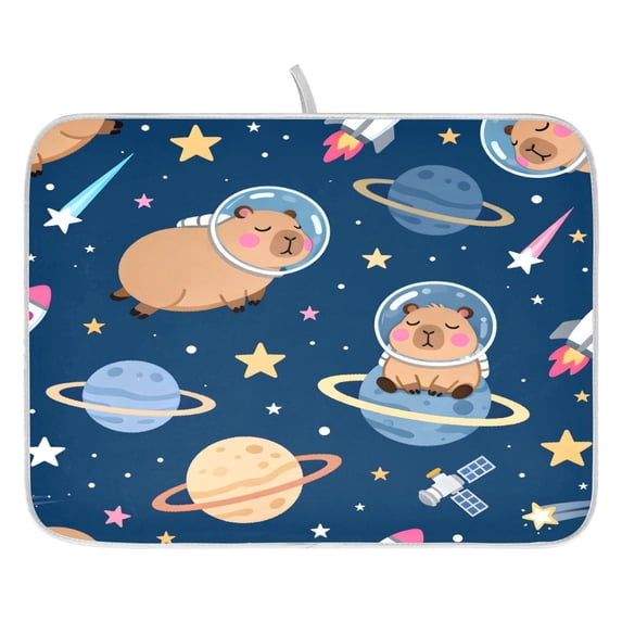 Capybara Space Pattern Drying Dish Mat Quick Drying Absorbent Soft Durable for Kitchen 18" x 24"