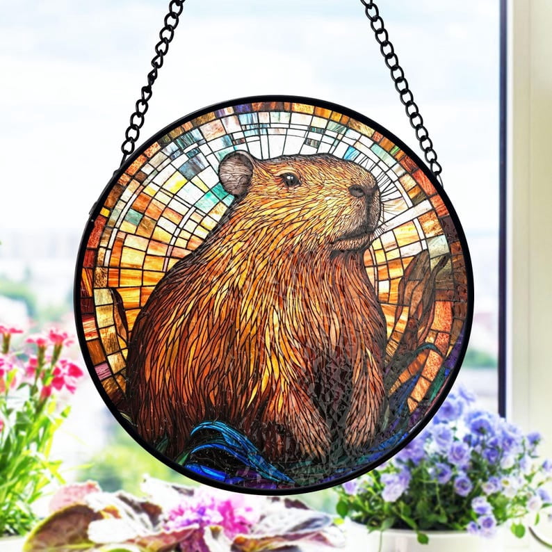 Capybara Stained Glass Suncatcher, Unique Animal Window Decor, Rustic ...