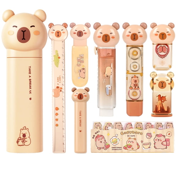 Capybara Stationery Set,Cute Capybara Supplies,Stationary Gift Set, Japanese Stationery Christmas Birthday GIFS, Includes Pencil Sharpener,Eraser, Correction Tape, Ruler, for Office Home Supplies