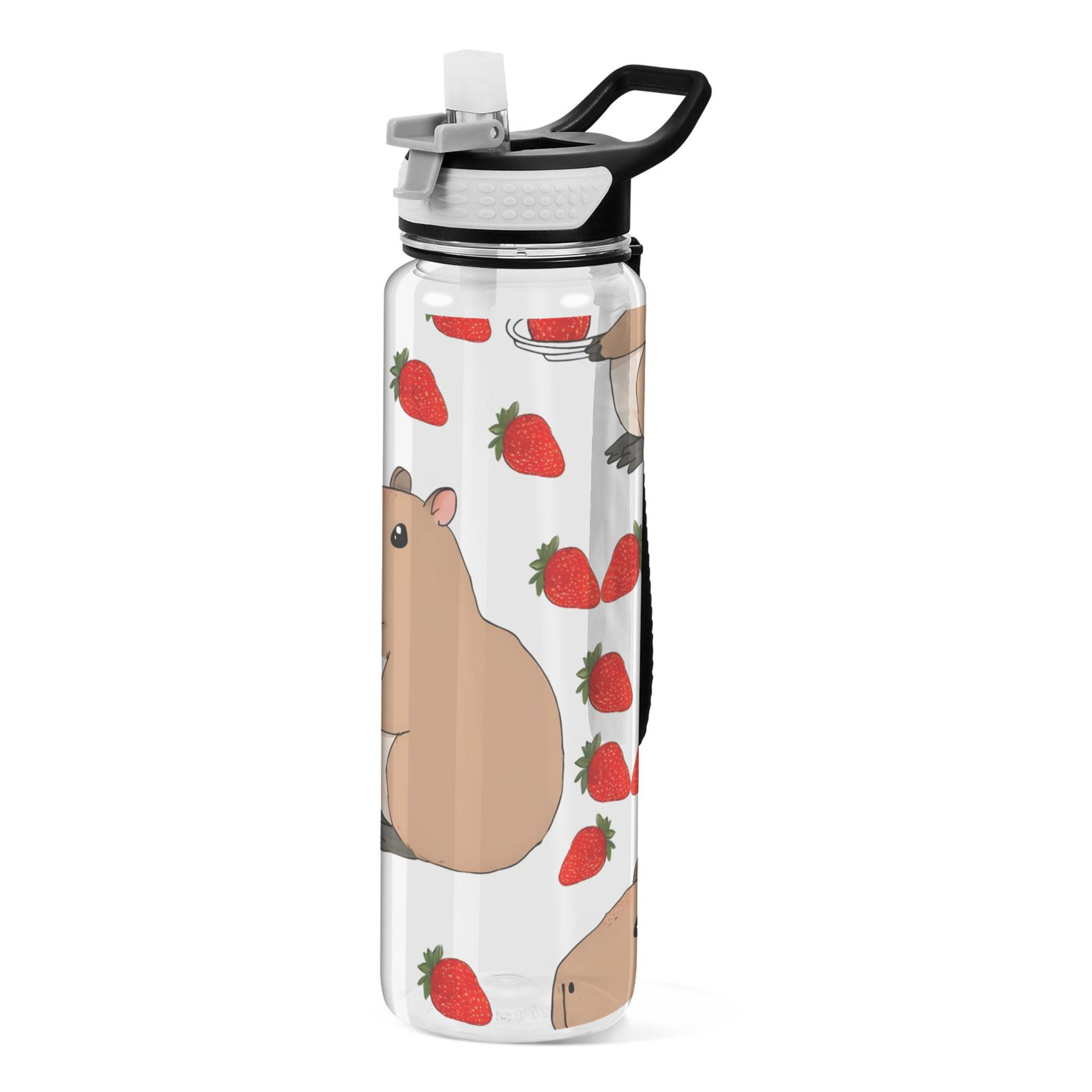 Mnsruu Capybara Blumen Wasserflasche 1L Mit Strohhalm – BPA-frei Aus Tritan – Für Sport, Schule & Reisen