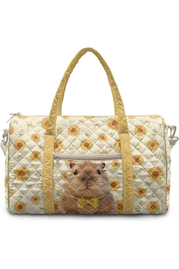 Capybara Sunflower Quilted Carry On Bag Cute Trendy Weekender Bag Foldable Travel Duffle Bag for Family Travel Short Weekend Photography