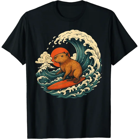 Capybara Surfing Japanese Tee For Man Woman T-Shirt, Unisex T-Shirt
