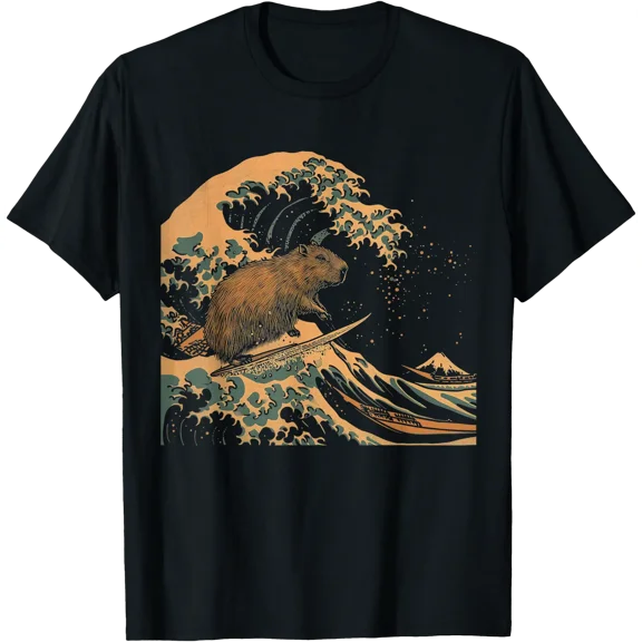 Capybara Surfing Japanese Wave Surfer Animal Funny Capybara T-Shirt, Unisex T-Shirt