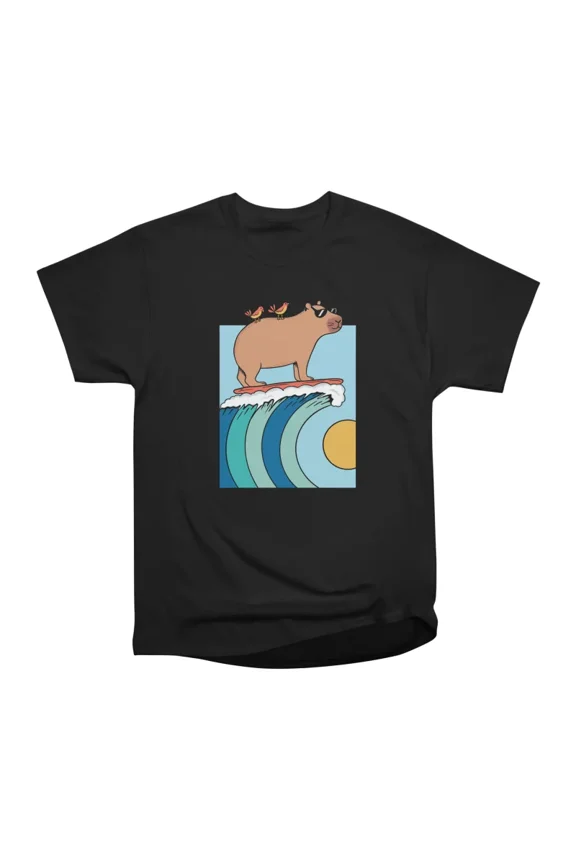Capybara Surfing T-Shirt Tee Gift For Him Merch For Her Apparel For Friend