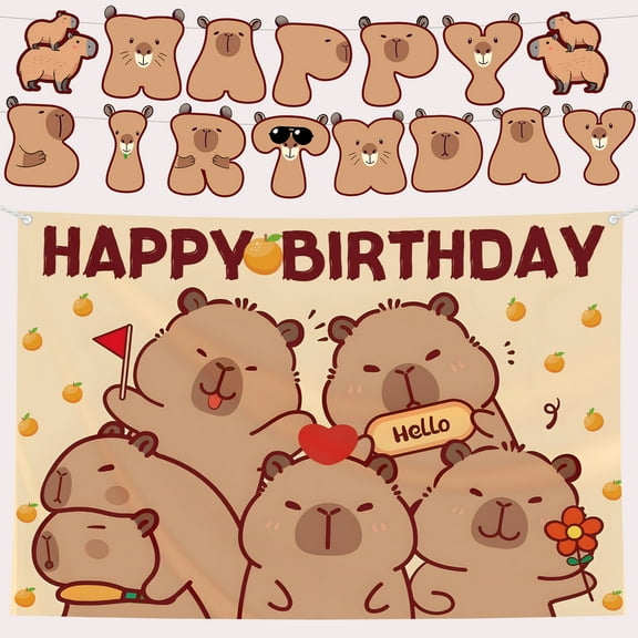 Capybara Theme: "HAPPY BIRTHDAY" Party Decor Set - Backdrop & String Banner