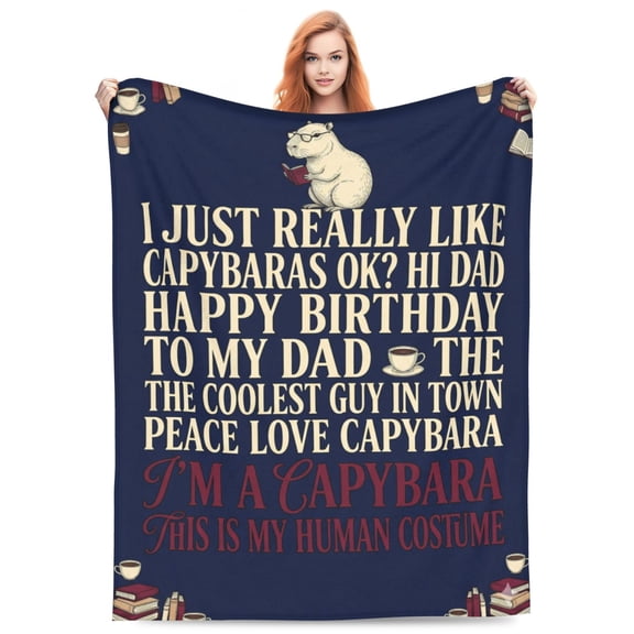 Capybara Throw Blanket, Funny Quotes Cartoon Design, Soft Cozy Flannel Blanket for Bed Couch Gifts 50x40
