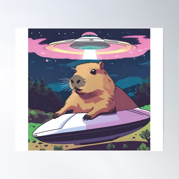 Capybara Ufo Poster Wall Art, Modern Wall Decor For Living Room Bedroom, 30x30 UNFRAMED