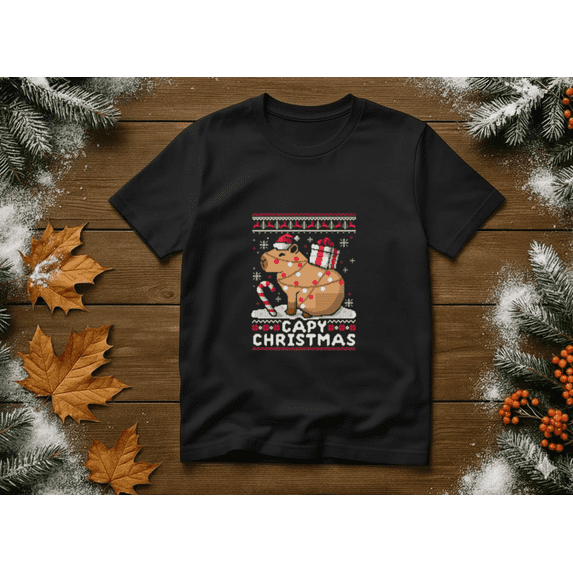 Capybara Ugly Christmas Sweater Cute Festive Holiday Unisex T-Shirt, up to size 5XL