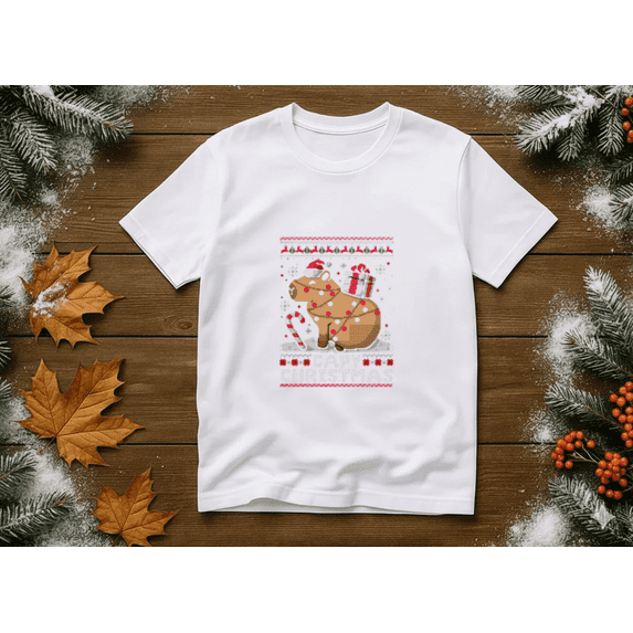 Capybara Ugly Christmas Sweater Cute Festive Holiday Unisex T-Shirt, up to size 5XL