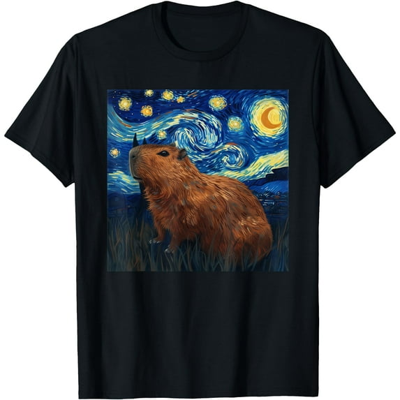 Capybara Van Gogh Style Starry Night Unisex T-Shirt for Men Women Kids Toddler