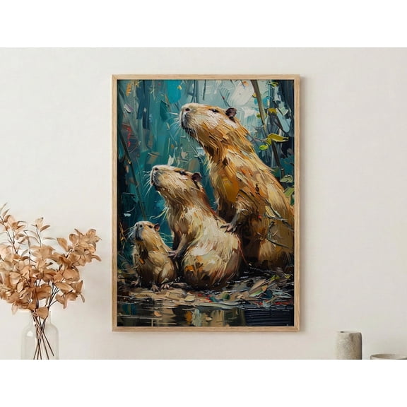 Capybara Venezuela Nature Decor Cute Animal Family, Unframed Poster