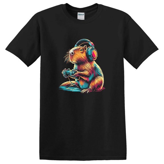 Capybara Video Games Cute Animal Clean Lifestyle Retro Graphic T-Shirt