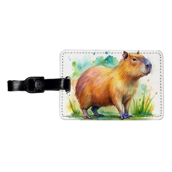Capybara Watercolor Faux Leather Travel Luggage Tag