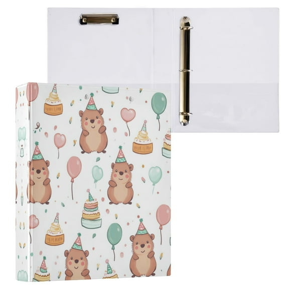 Capybara Wearing Party Hat 3 Ring Hardcover Binders 1.5in Round Rings for Letter-Size Folder Paper Organizer Pockets for Office Student Recipe