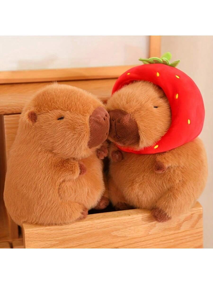 Capybara Wearing Strawberry Headbands Plush Toy Simulation Anime Toy Cute Doll Stuffed Animals Soft Doll Plush, Birthday Gifts, Festival Decor