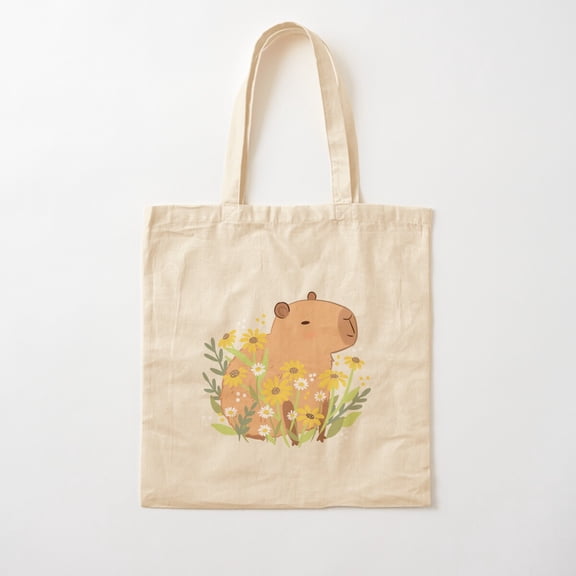 Capybara With Daisy Flowers Cotton Tote Bag Canvas Tote Bag, Family Gift For Mother, Her