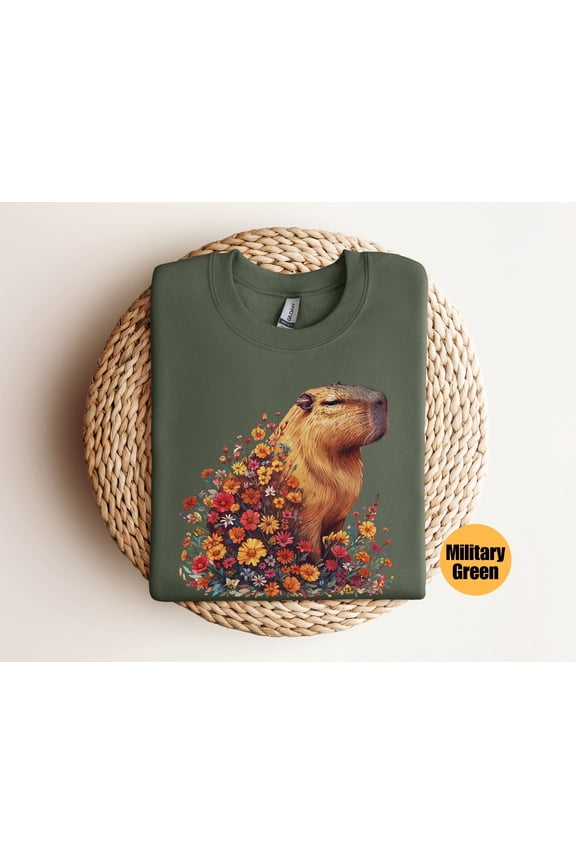 Capybara With Flowers T-Shirt Capybara T-Shirt For Women Cute Capybara Gift Capybara T-Shi