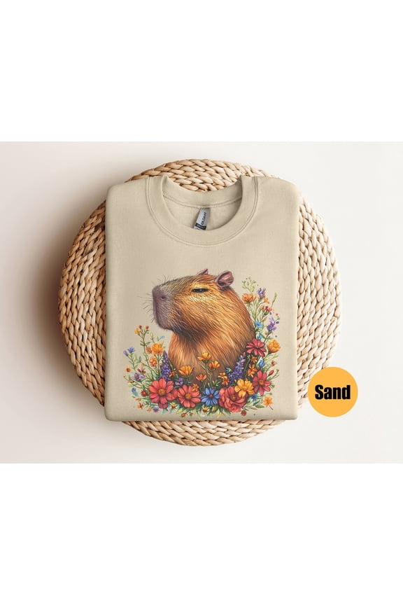 Capybara With Flowers T-Shirt Capybara T-Shirt For Women Cute Capybara Gift Capybara T-Shi