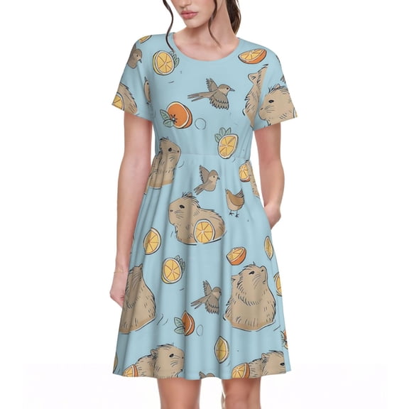 Capybara Women's Dresses Short Sleeve Nightdresses for Summer