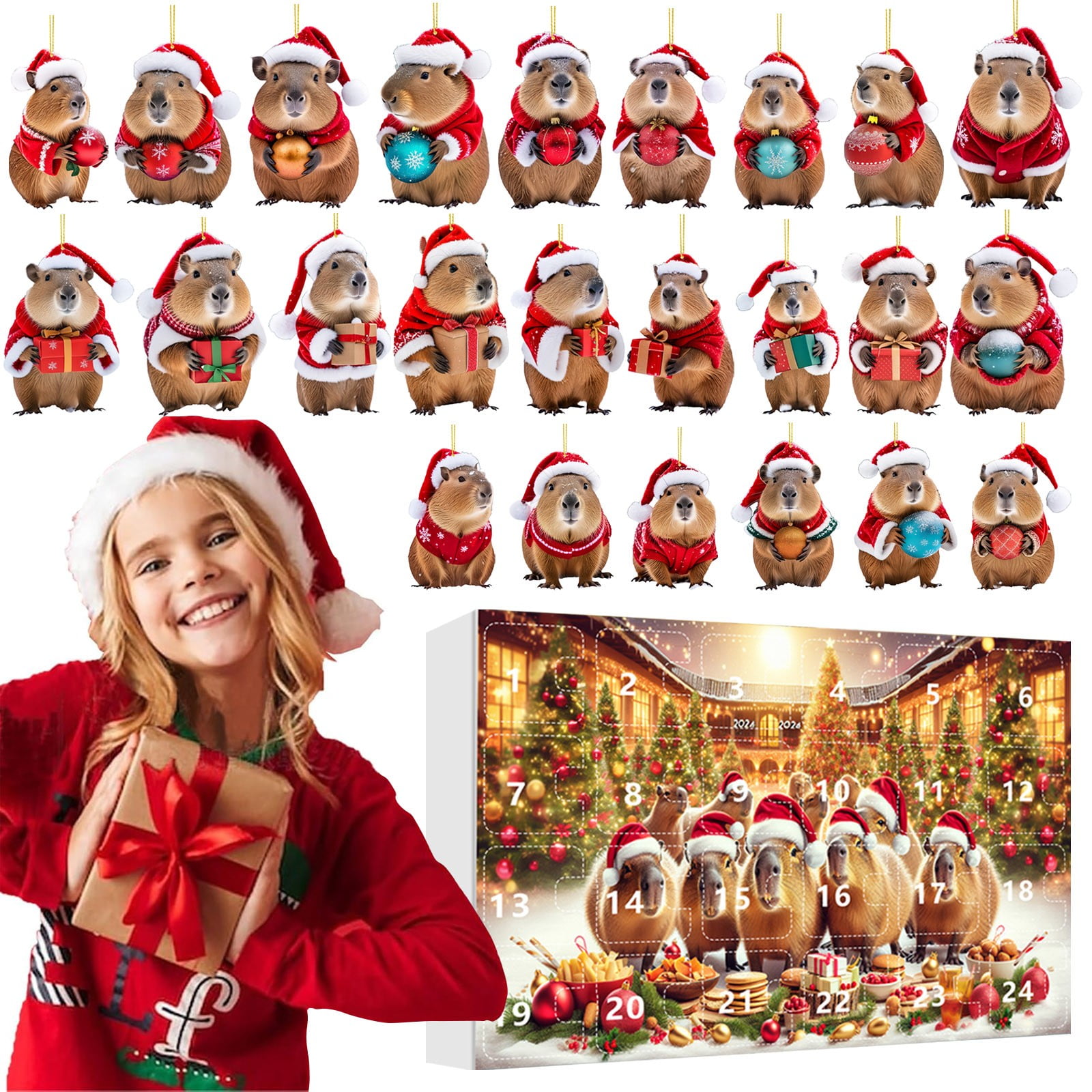 Capybara Wooden Christmas Ornaments 2024 Christmas Countdown Blind