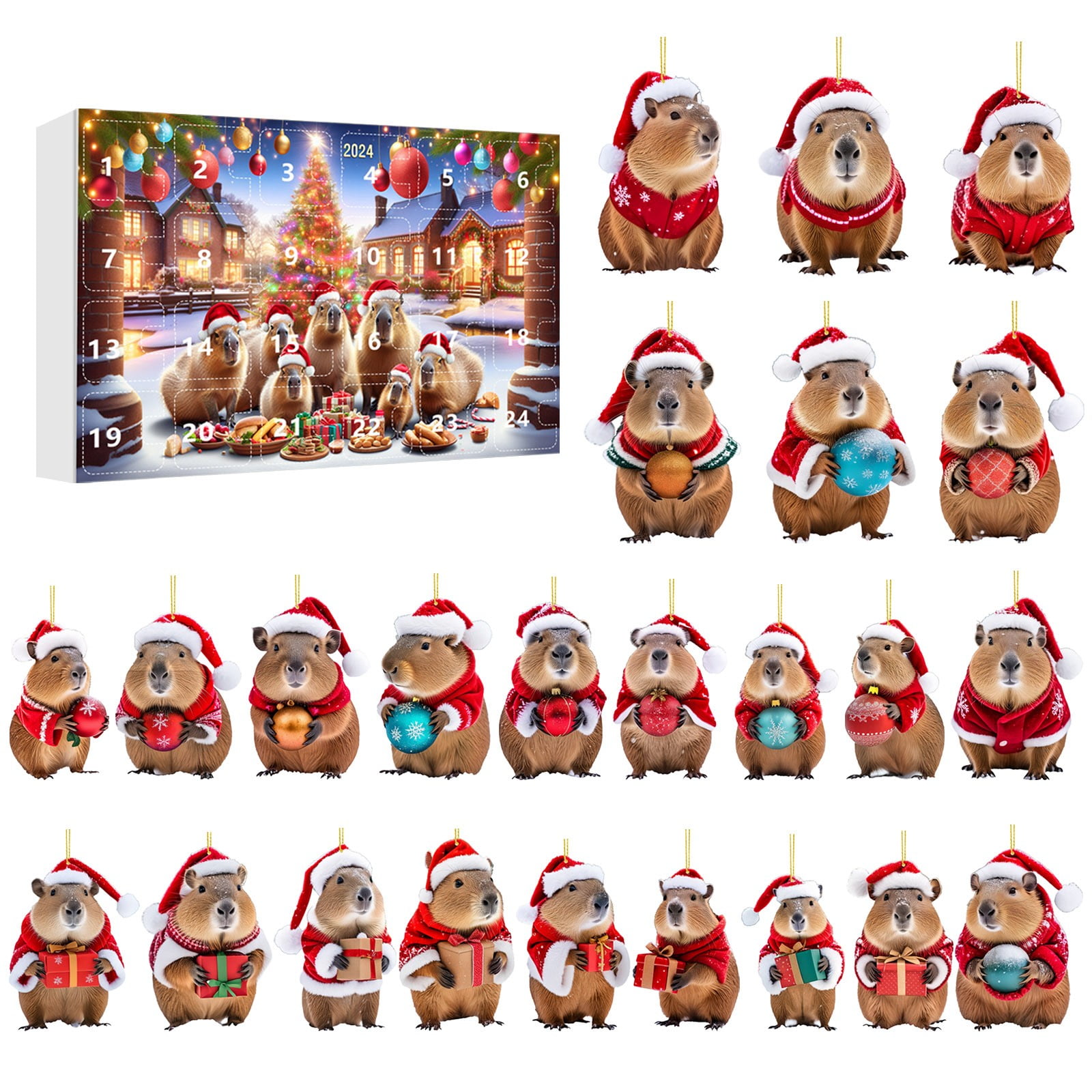 Capybara Wooden Christmas Ornaments 2024 Countdown Blind Boxes for a Whimsical Holiday